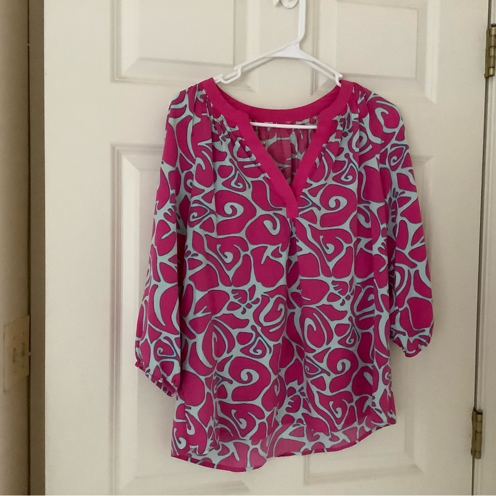 Pink and White Women's Top